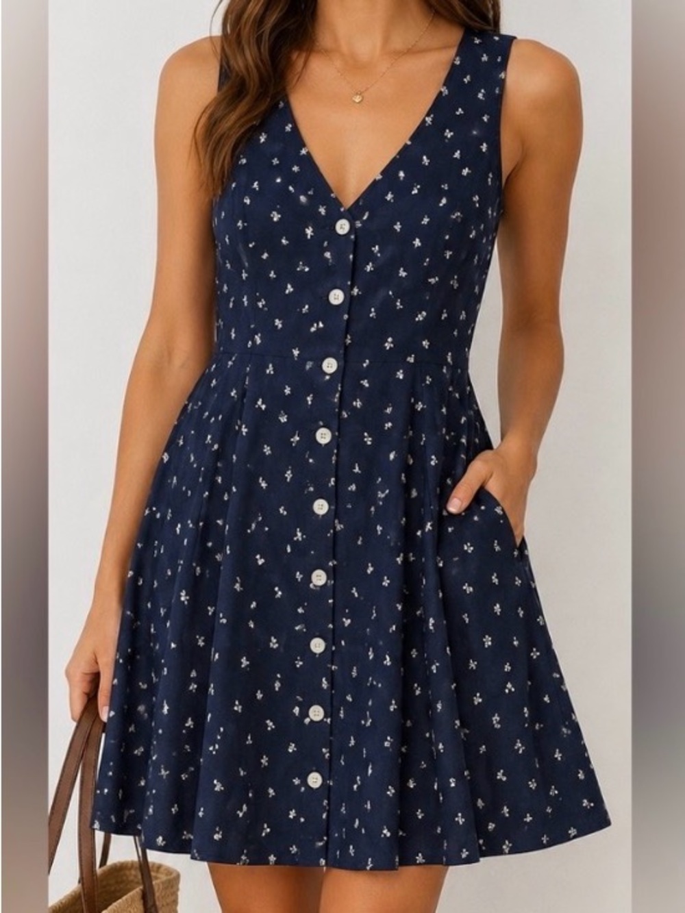 Universal Thread Navy Floral Button-Front Sundress